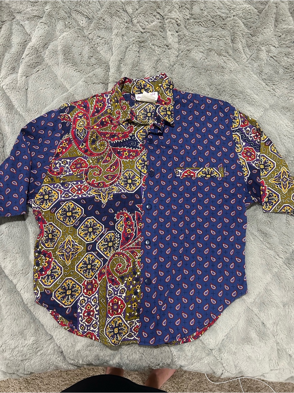Vintage Short-Sleeve Paisley Button-Up Shirt - Blue/Multicolor